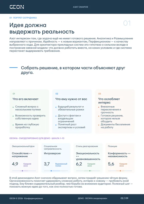 Профиль сотрудника для руководителя: страница отчёта